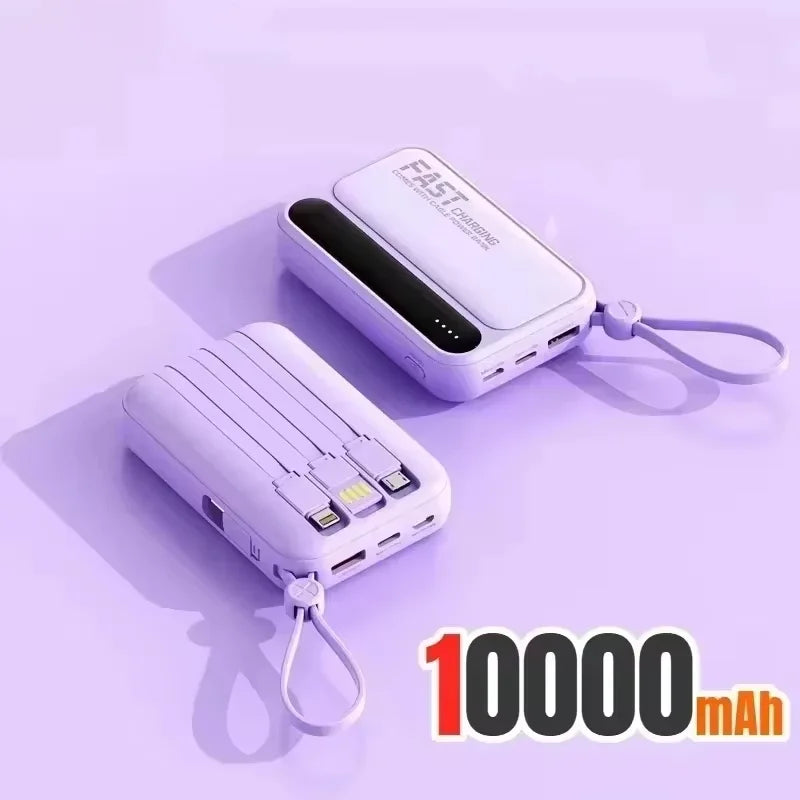 Lenovo 500000mAh Fast Charge Power Bank Portable Large Capacity 4 Built‑in Cables Backup Battery for Smartphones Daily Outdoor