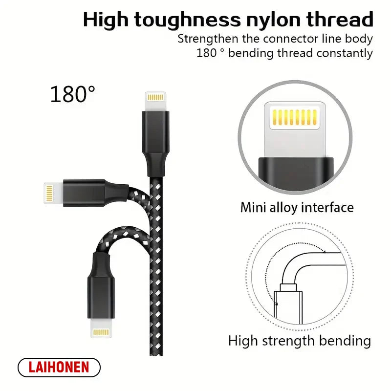 1m 2m 3m Fast Charging USB Cable for iPhone 11 12 13 14 Pro XS Max XR X 6S 7 8 Plus SE Nylon Braided Wire USB Charger Data Cable