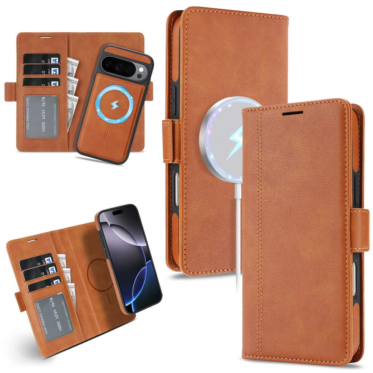 Wireless Charging Magnetic Phone Case For Google Pixel 10Pro XL 9Pro 10 9 9A Magsafe Wallet Case Phone Cover Cash Cards Slot