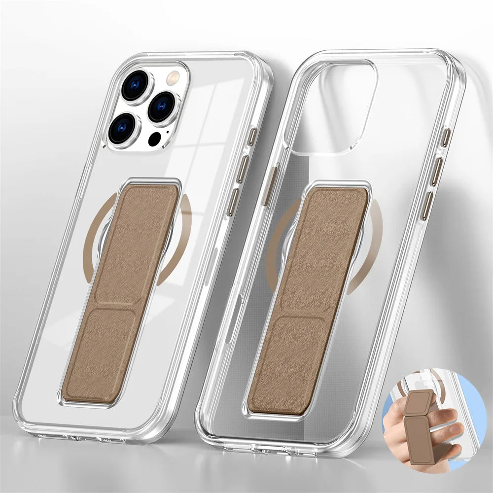 Luxury Folding Wristband Stand Magnetic Phone Case For iPhone 17 18 Pro Max 15 16 Plus 14 13 12 Shockproof Protective Back Cover