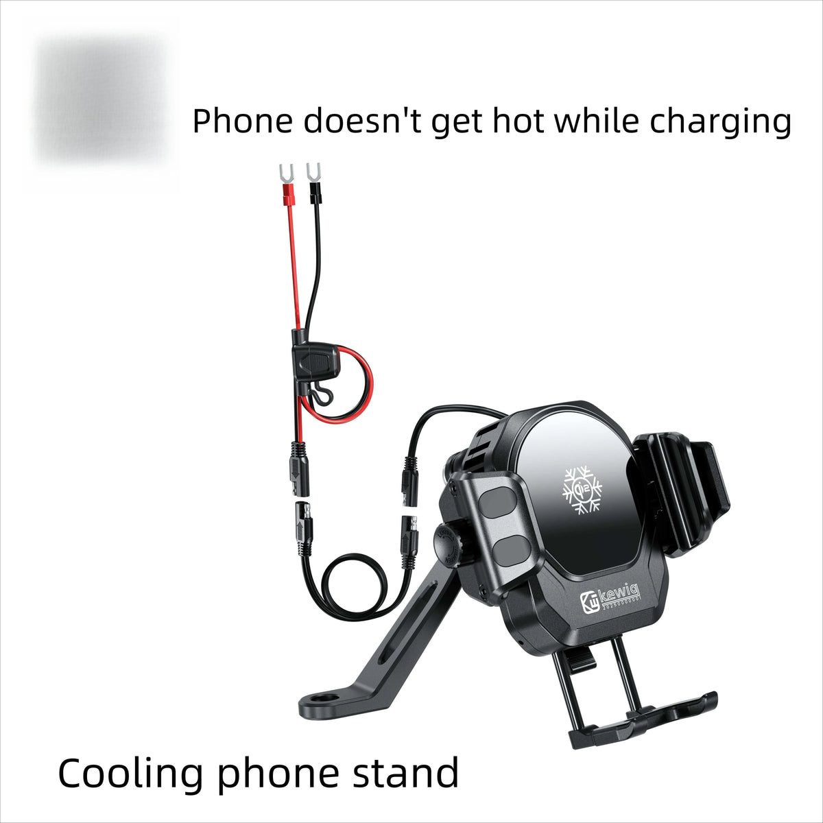 Motorcycle Phone Holder with Cooling Fan 15W Qi Wireless Charging 36W USB-C Fast Charge Anti-Vibration Aluminum Bike Mount