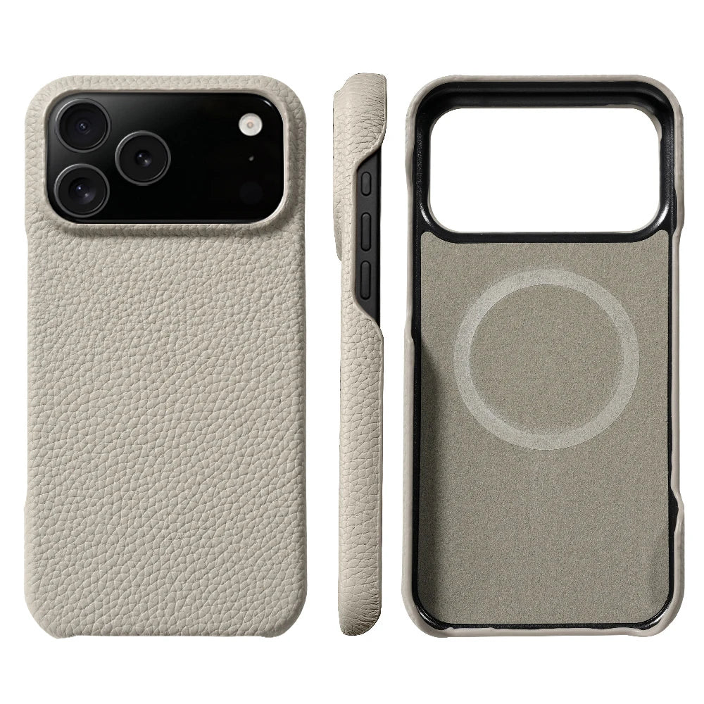 for Magsafe Case for iPhone 17 15 16 18 Pro Max Air Lychee Natural Cowhide Leather Magnetic Protector Luxury Phone Back Cover