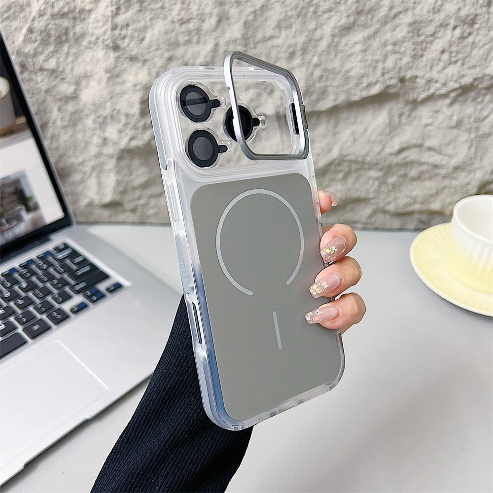 Magnetic Lens Bracket Phone Case For iPhone 17 16 15 14 13 12 11 Pro Max XR XS For Magsafe Hard Acrylic Shockproof Bumper Cover