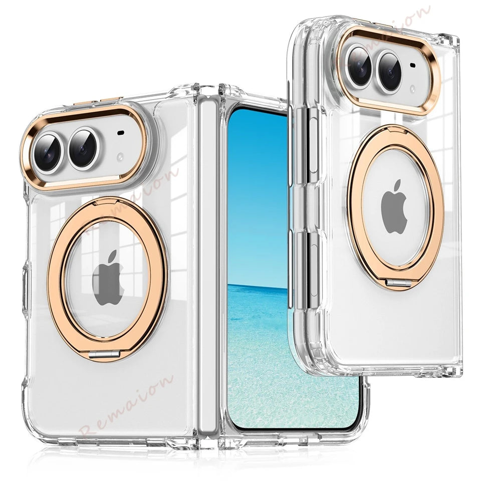 Magnetic 360 Metal Stand Phone Case For iPhone Fold 18 DUO 18Fold Magsafe Clear Hinge Protection Shockproof Protector Cover