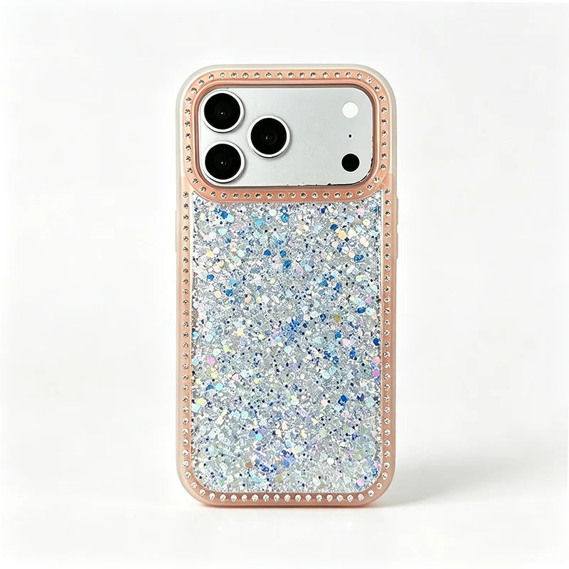 Luxury Dense Colorful Glitter Rhinestone Trim Phone Case, High Shine Glam Sparkling Crystal Decor Protective Cover Compatible with iPhone 11 12 13 14 15 16 17 Series