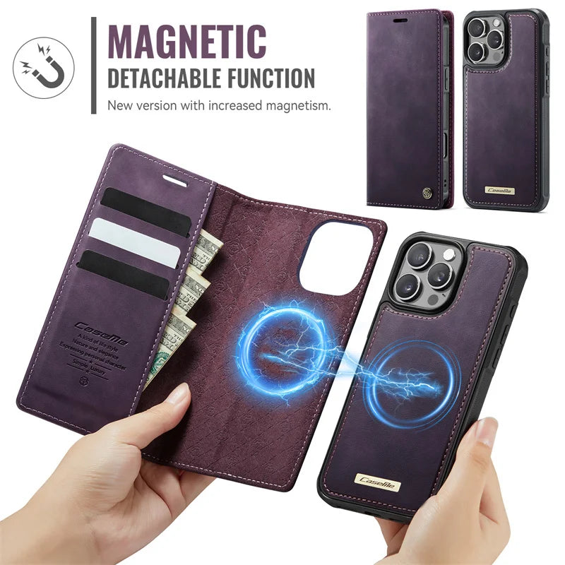 Magnetic Flip Leather Phone Case for iPhone 17 Pro Max 17E Air 16 Plus 15 14 13 12 11 Wireless Charging Wallet Cards Cover Coque