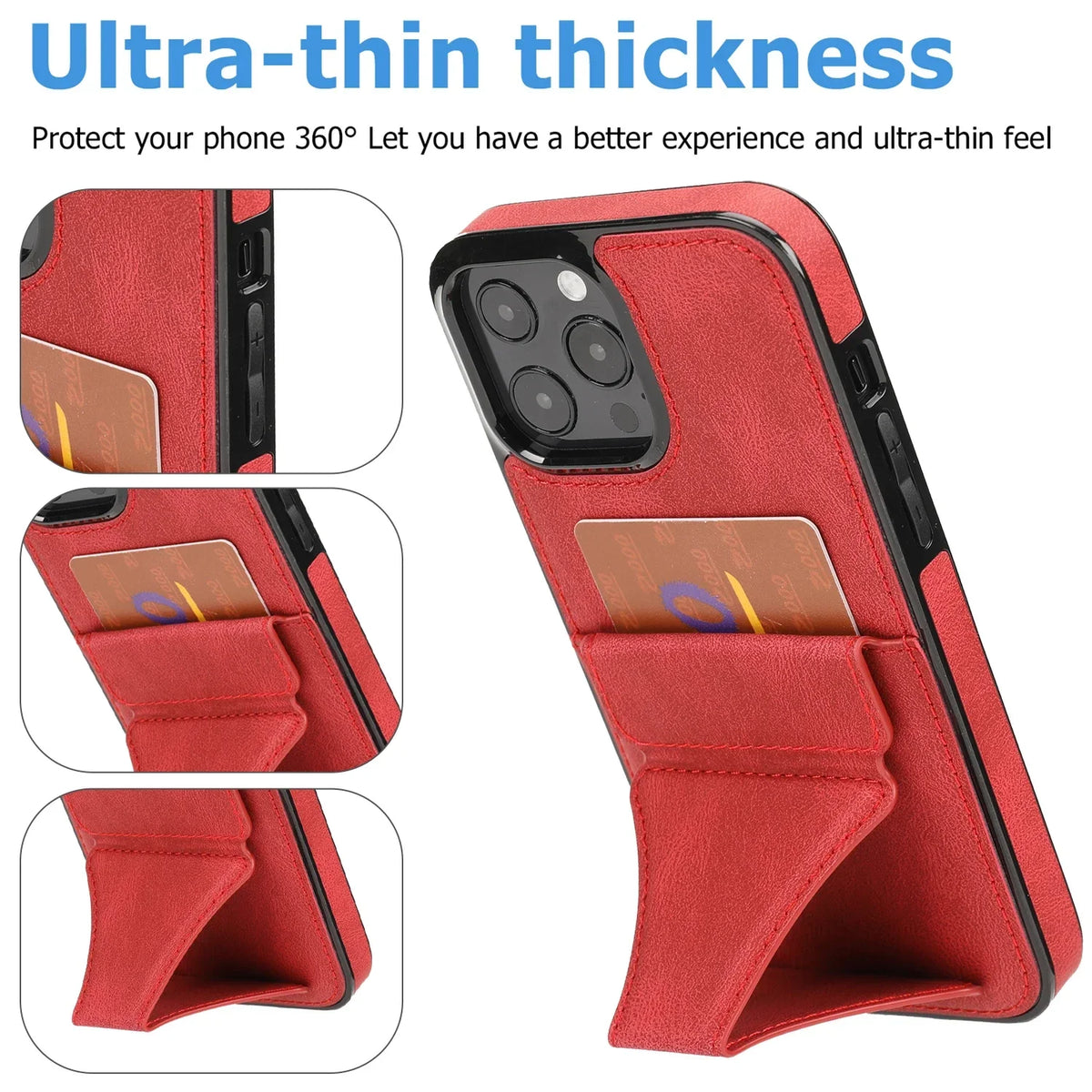 High Quality PU Leather Protective Credit Card Slots Foldable Kickstand Phone Case for iPhone 16 Pro Max 15 Plus 14 13 12 11