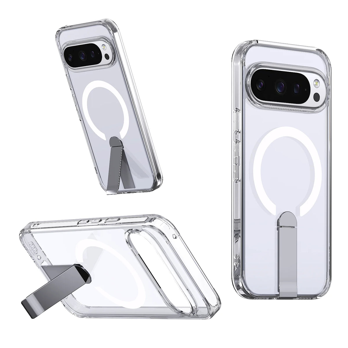 Luxury High Transparent Case For Google Pixel 11 10 9 Pro XL 5G 9A 10A Magnetic Wireless Charging With Holder Shockproof Cover