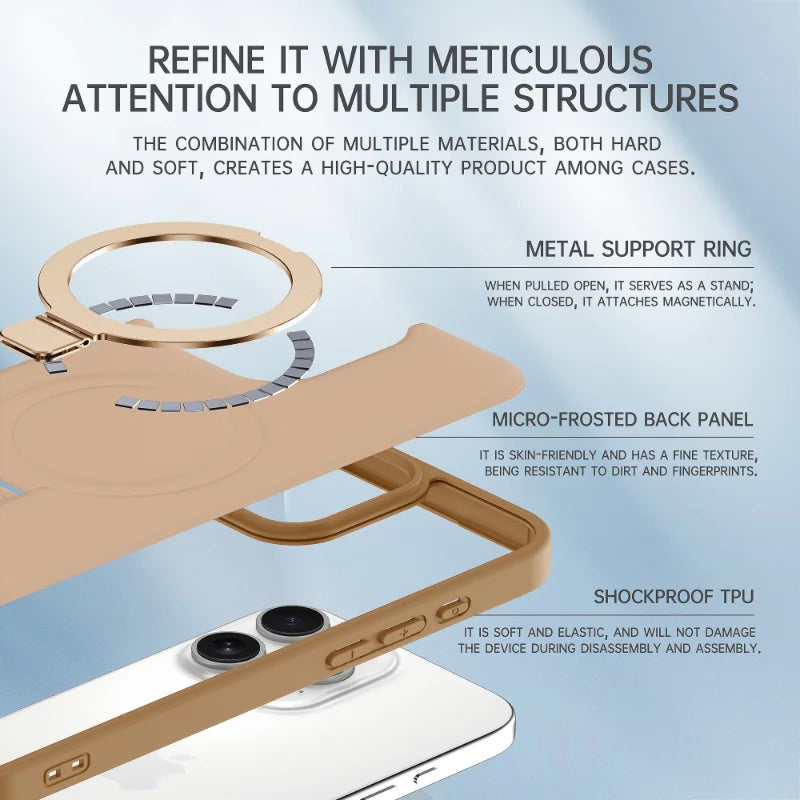 Shockproof Magnetic Kickstand Matte Case For iPhone 16 15 14 Plus 13 12 11 Pro Max Case With Holder Stand Cover for Magsafe