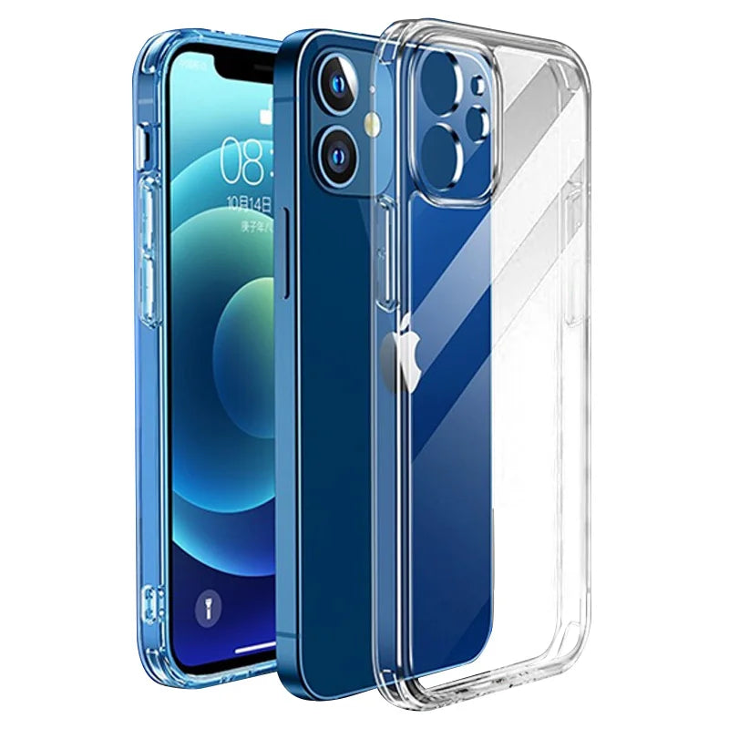 Clear Shockproof Silicone Case For iPhone 11 12 13 14 15 16 Pro Max mini Plus X Xr Xs Max Transparent Cover