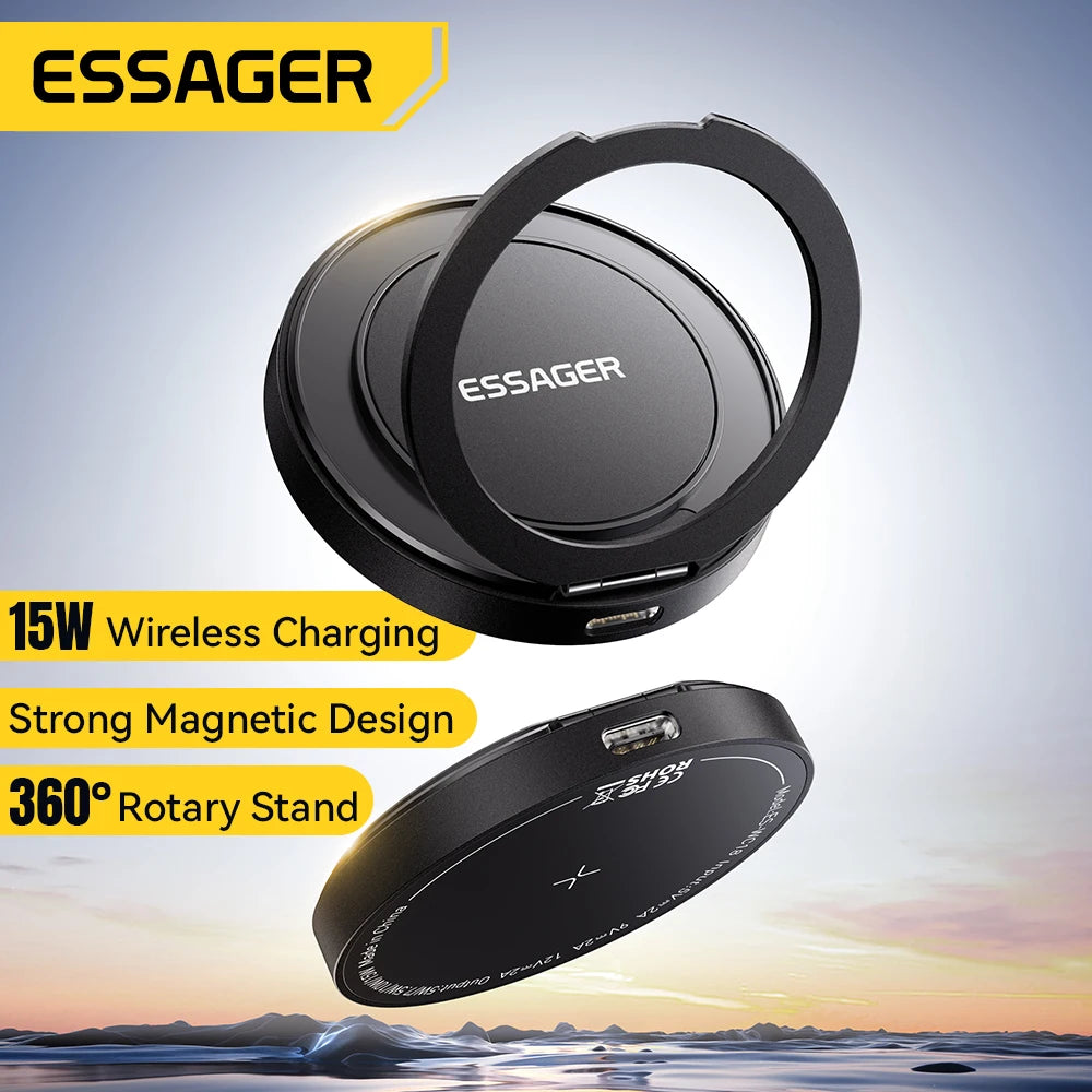 Essager Magnetic 15W Wireless Charger Fast Charging Pad Stand for iPhone 15 14 Airpods USB To Typec Phone Chargers Dock Station