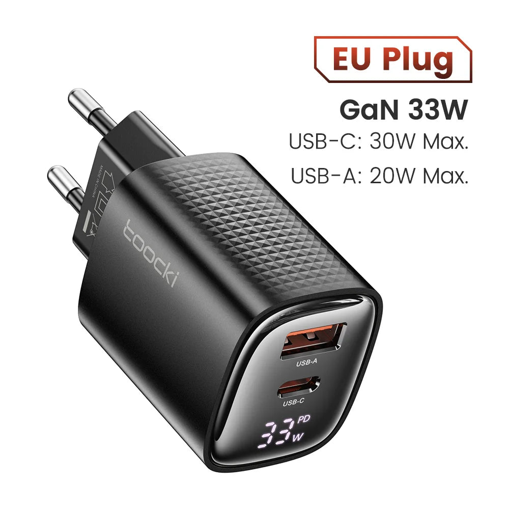 Toocki GaN USB C Charger 33W/67W Digital Display PD QC Fast Charging 40W Type C Phone Charger for iPhone 17 16 15 Samsung Xiaomi