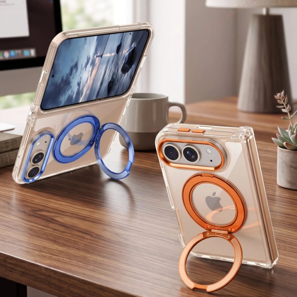 Magnetic 360 Metal Stand Phone Case For iPhone Fold 18 DUO 18Fold Magsafe Clear Hinge Protection Shockproof Protector Cover