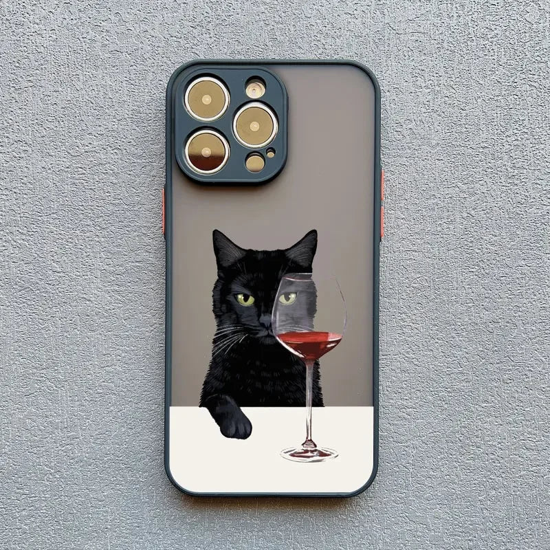 Luxury Funny Cartoon Black Cat Phone Case For iPhone 17 16 15 14 13 12 11 Pro Max Mini 7 8 Plus SE Shockproof Matte Hard Cover