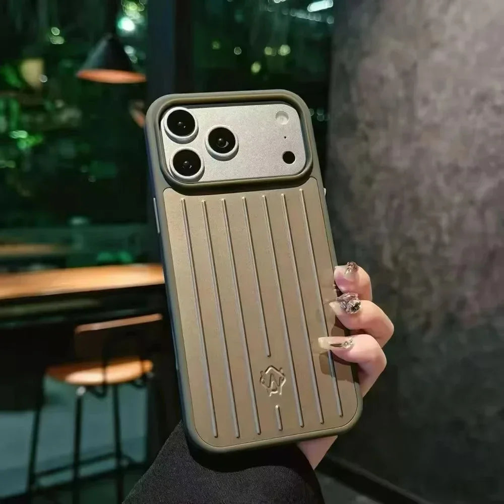 Phone Case For iPhone 14 15 16 17 Pro Max Aluminum Alloy Protective Cover Shockproof Luxury 3D Grooved Stripe Business Coque
