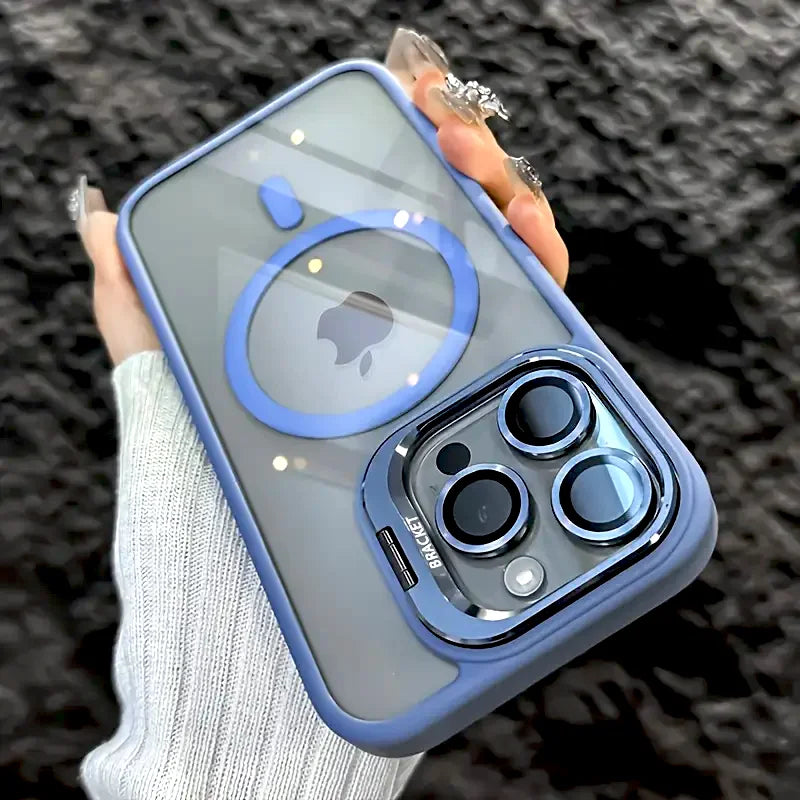 Luxury Transparent Case For iPhone 18 17 16 15 14 13 12 11 Pro Max Air 18Pro 16Pro For Magsafe Wireless Charge Stand Lens Cover