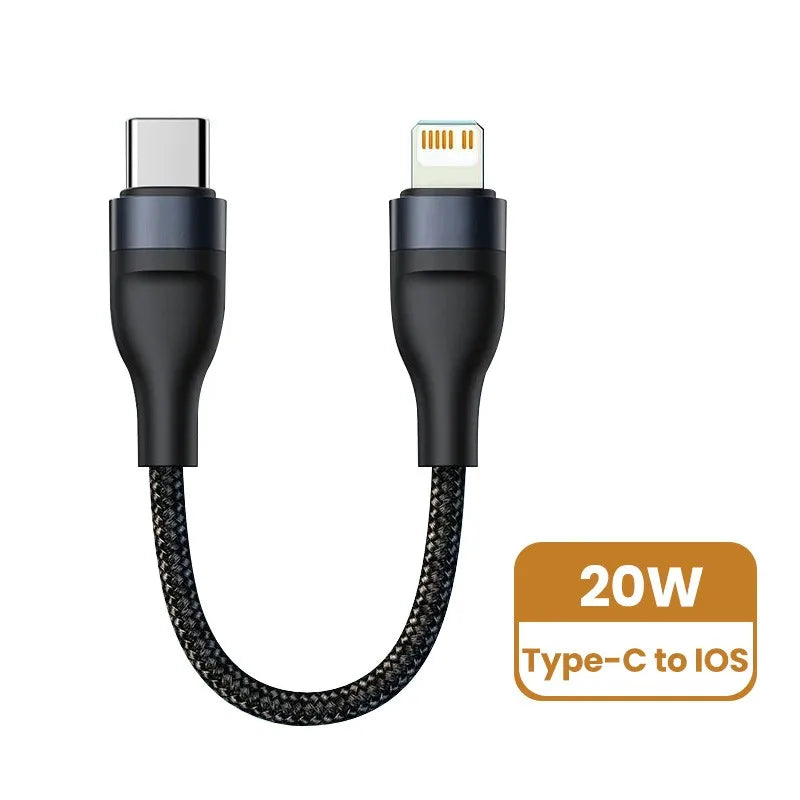66w Type-C Cable 25cm USB C to Type-C / Lightning Fast Charging Short Wire For iPhone Xiaomi Huawei Samsung Oneplus Cellphones