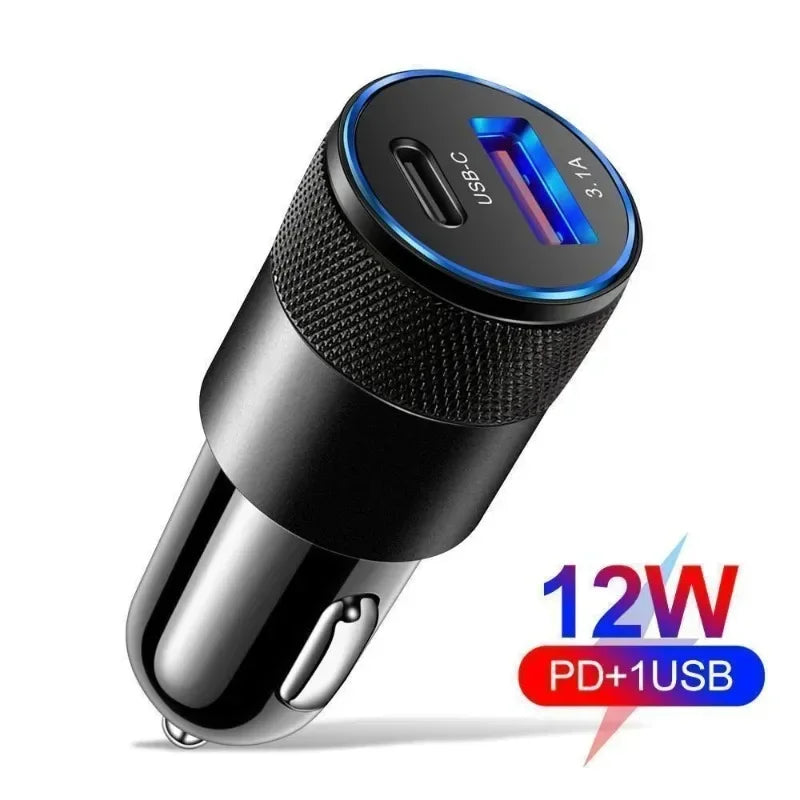 USB C Fast Car Charger,12W 3.1A PD Type C Car Adapter 2 Port USB C Car Plug