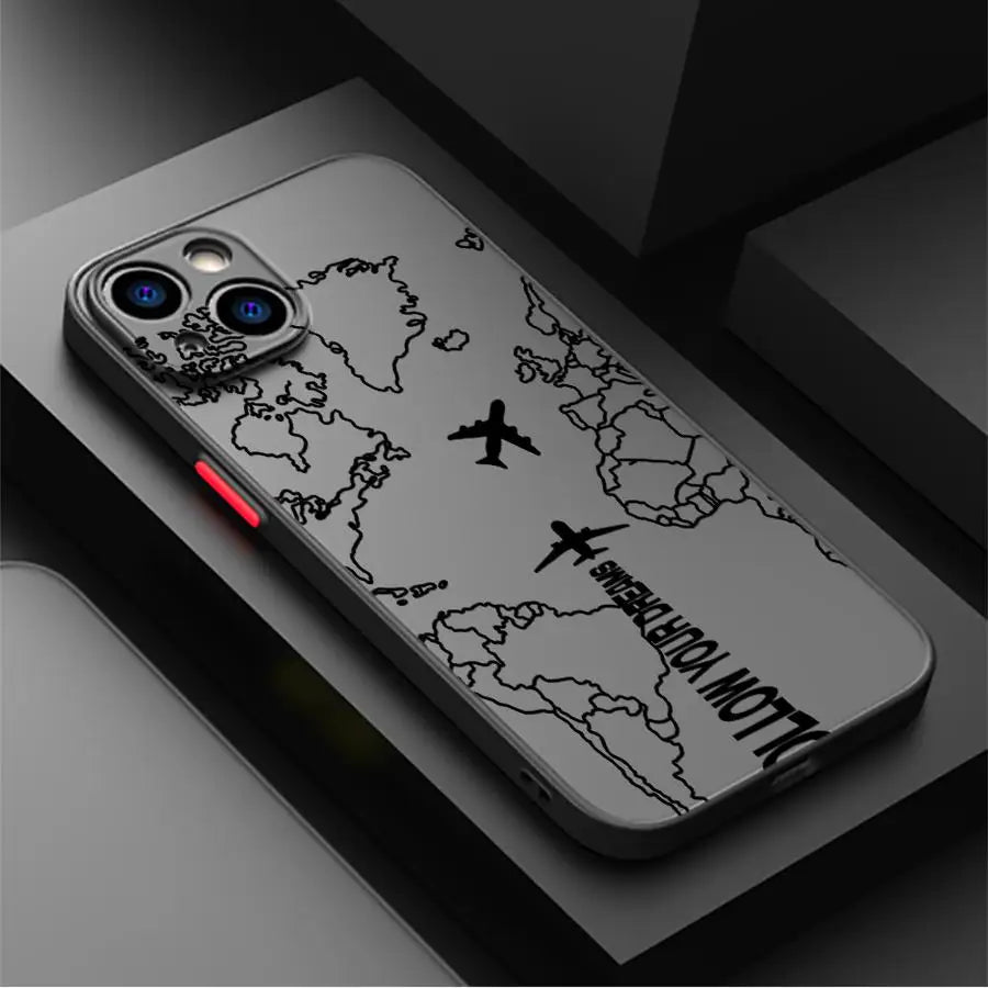 Airplane World Travel Case for iPhone 17 Pro Max XS XR 7 8 SE 12 13 Mini Air 15 11 16 Plus 14 Funda Back Phone Cover