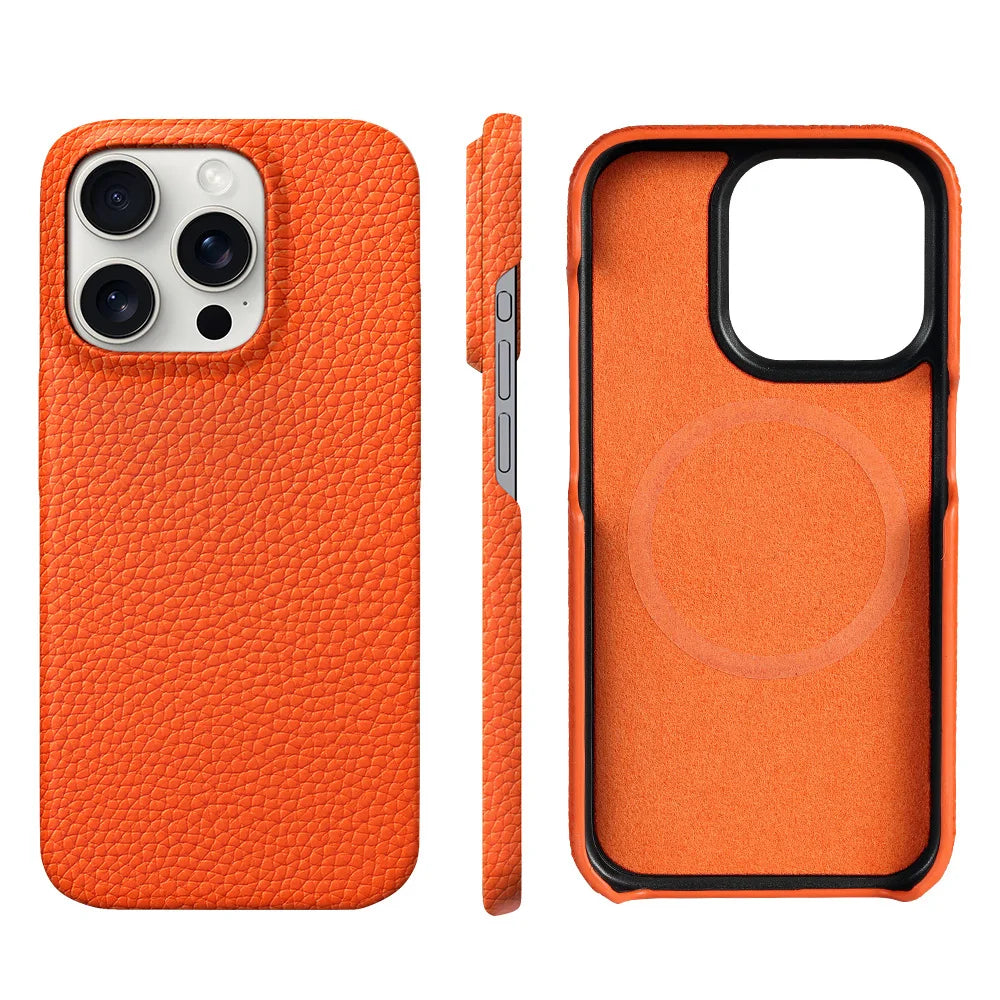 LANGSIDI Natural Cowhide Leather for Magsafe Case for iPhone 16 15 17 18 Pro Max 15Pro 16Pro Luxury Magnetic Phone Back Cover