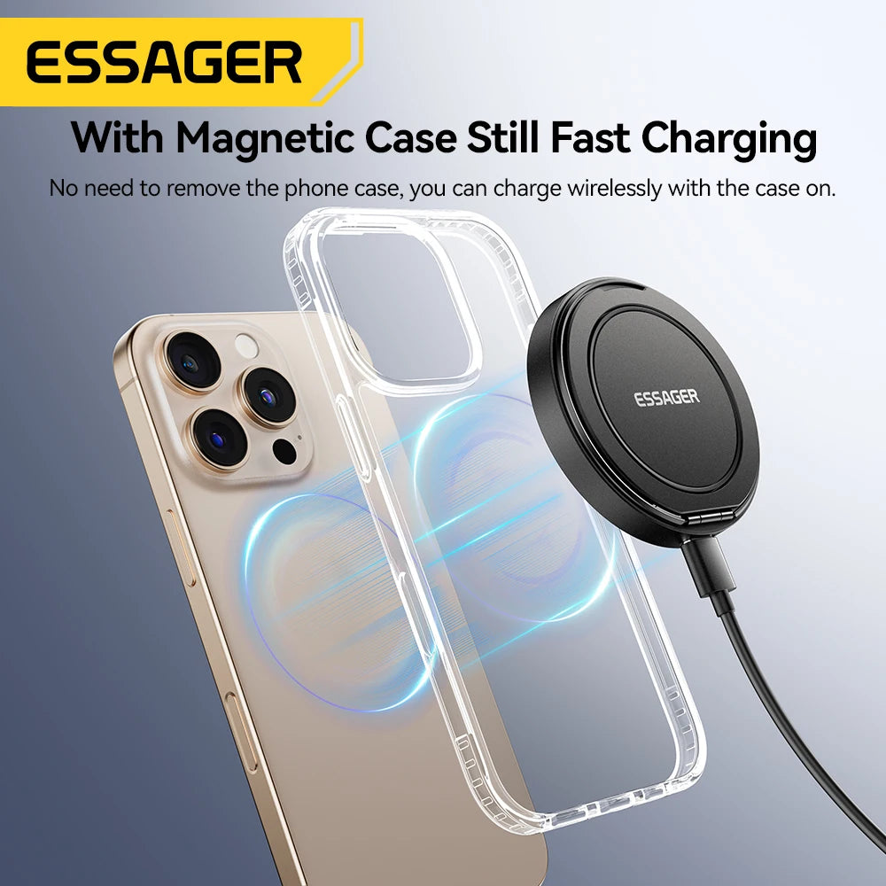 Essager Magnetic 15W Wireless Charger Fast Charging Pad Stand for iPhone 15 14 Airpods USB To Typec Phone Chargers Dock Station