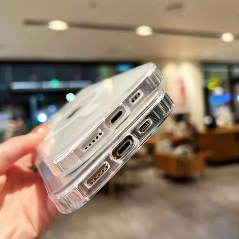 Magnetic Original Clear Case For iPhone 17 16 15 14 Plus 13 12 Mini 11 Pro Max 16E 17E Funda For Magsafe Transparent Cover