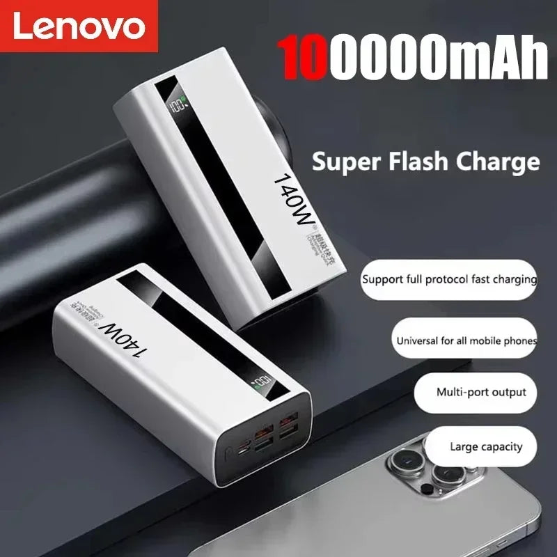 Lenovo 140W Super Fast Charging Power Bank 500000mAh CCC Certified LED Digital Display Portable External Battery for XiaomiHuawe