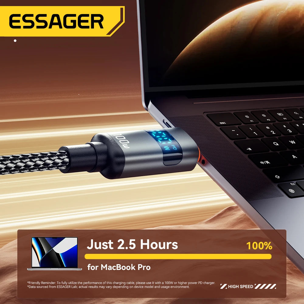 Essager 100W USB C to Type C Digital Display Cable Fast Charging 5A Type C to Type C Cable For MacBook Pro Xiaomi Huawei Samsung