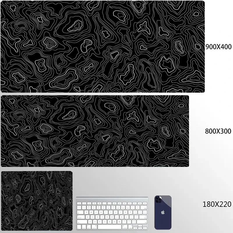 XXL Black Desk Accessories Topographic Mouse Pad Strata Liquid Mousepad Office Accessories Gamer Deskmat XL Gaming Setup Table