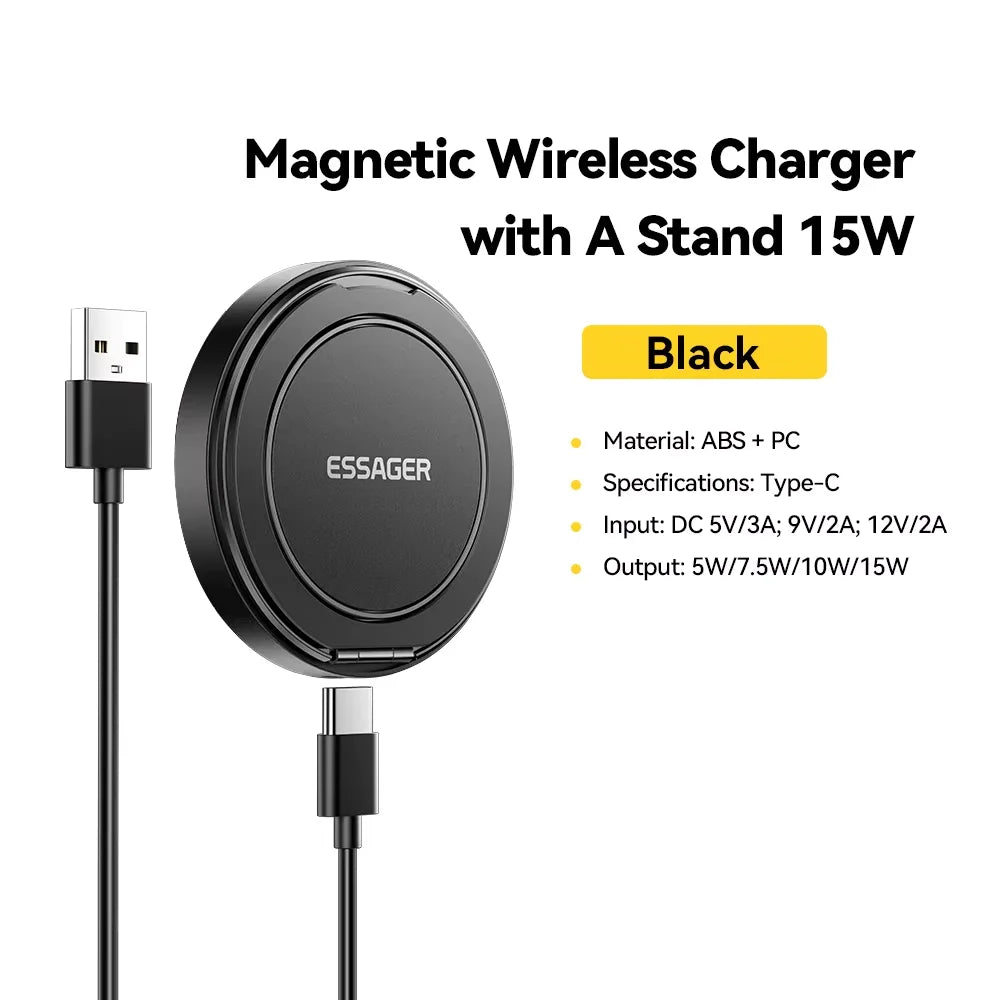 Essager Magnetic 15W Wireless Charger Fast Charging Pad Stand for iPhone 15 14 Airpods USB To Typec Phone Chargers Dock Station