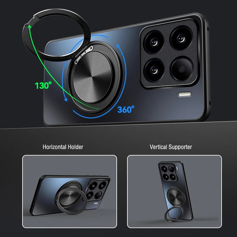 AG Matte Magnetic Case for Magsafe Xiaomi 17 Pro Max 15 14 13T 13 Pro Bracket 360° Rotating Ring Stand Holder Back Cover
