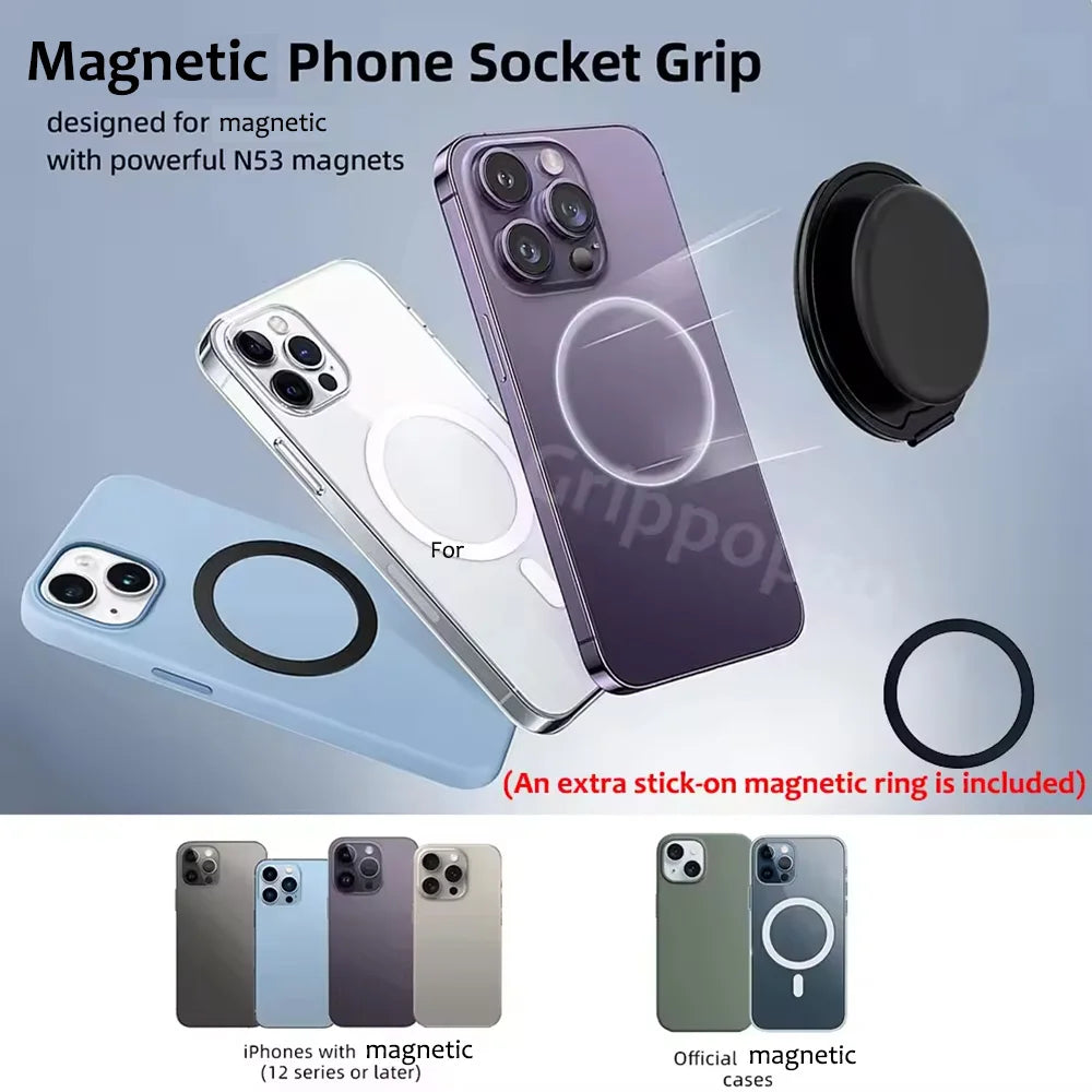 Grippopso Mobile Phone Finger Holder Socket Magnetic Cell Phone Grip Stand Finger Ring Kickstand Rotation Universal Phone Stand