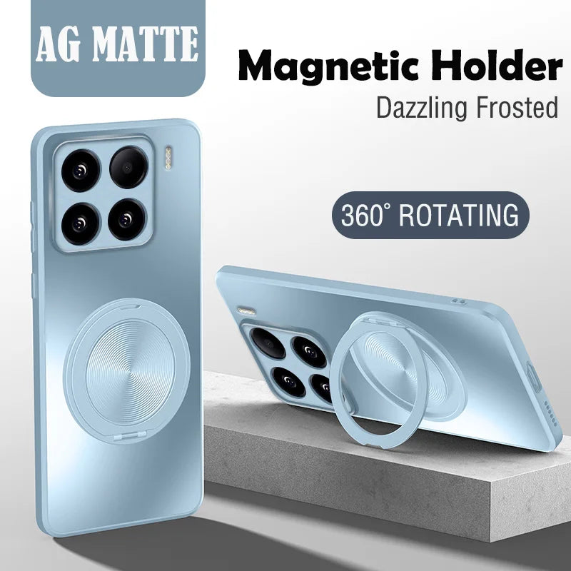 AG Matte Magnetic Case for Magsafe Xiaomi 17 Pro Max 15 14 13T 13 Pro Bracket 360° Rotating Ring Stand Holder Back Cover