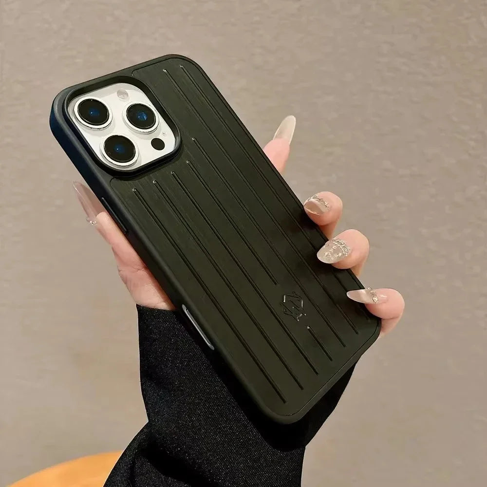 Phone Case For iPhone 14 15 16 17 Pro Max Aluminum Alloy Protective Cover Shockproof Luxury 3D Grooved Stripe Business Coque