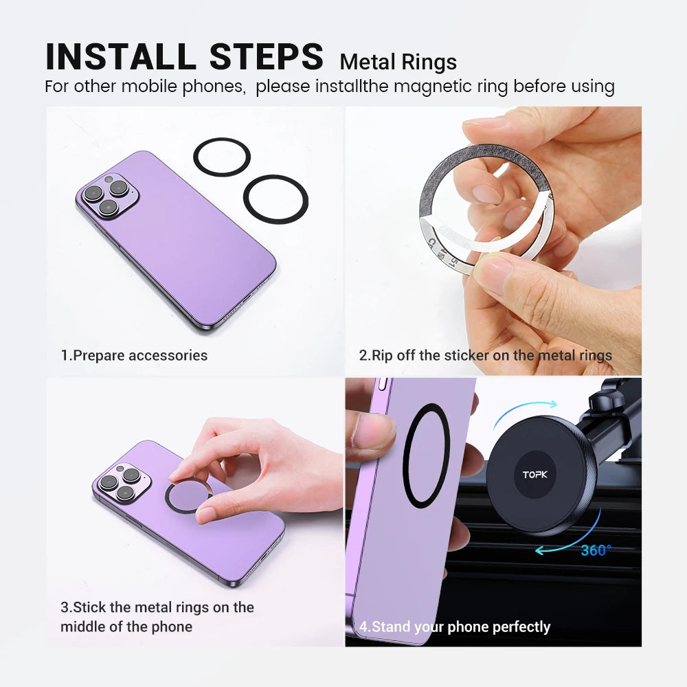 TOPK Universal Car Phone Holder Magnetic for Magsafe 360° Rotation Car Mount for Air Vent & Dashboard Windshield for All Phones
