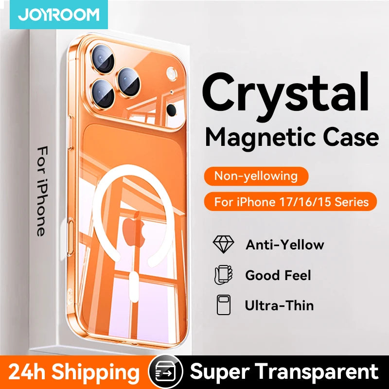 Joyroom Magnetic Case For iPhone 18 Pro Max Case Anti Yellow Transparent Cover For iPhone 18 17 16 15 Pro Wireless Charger Cover