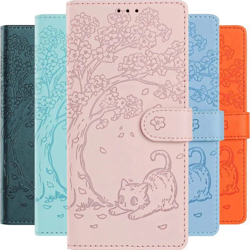 Lovely Cat Tree Case For Samsung Galaxy S5 S7 S6 Edge S20 FE S10E S10 S9 S8 Note 8 9 20 Ultra 10 Plus Pro Cash Wallet Fundas