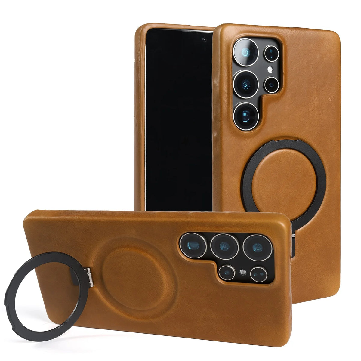 Luxury Magnetic Ring Genuine Leather Case for Samsung Galaxy S26 Ultra S24 S25edg S23 S22 S21 S20 S23 Stand Bracket Phone Cases