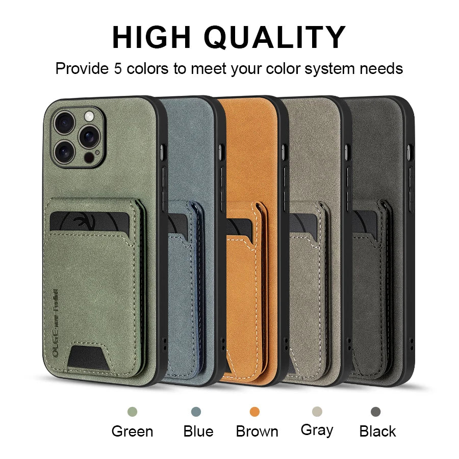 Luxury leather card holder phone case for iPhone 16E 16 17 15 14 13 11 Pro max wallet card bag PU leather shockproof back cover
