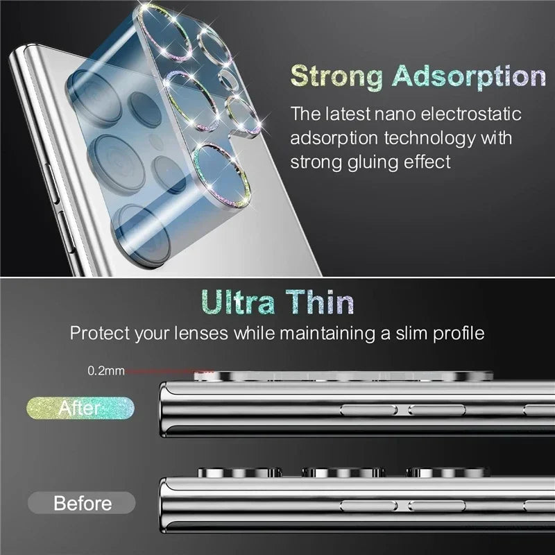 Bling Glitter Camera Lens Protector for Samsung Galaxy S22 S24 S25 Ultra S23 Plus S25Ultra S 25 S25+ Tempered Glass Full Cover