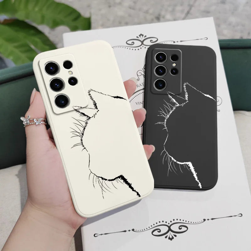 Cute Pretty Cat Phone Case For Samsung Galaxy S25FE S24 S23 S22 S21 S20 S10 S10E Ultra Plus FE Note 20 Ultra 10 Plus Cover