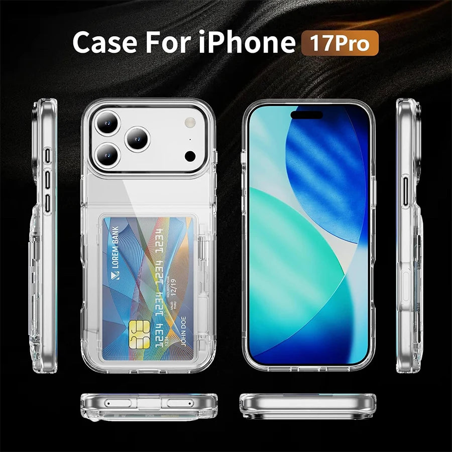 Clear Card Slot Phone Case - Soft Protective Wallet Case with Bank Card Sleeve for iPhone 18,17,16,15,14,13,12,11,XR/Air/Plus/Pro/Pro Max Series, With Full-Body Double Protection.