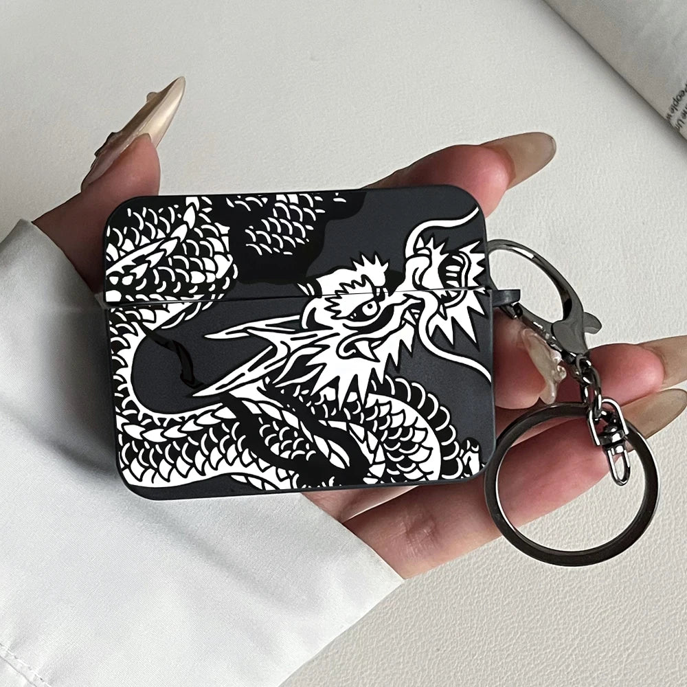 Black Dragon Design Earphone Cases for Airpods Pro3/Pro2/Pro For Apple Bluetooth Headset Case Protective Cover Airpods 1/2/3/4