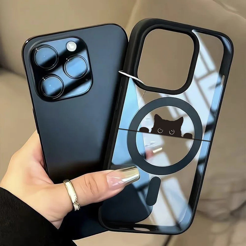 Cute Cat For Magsafe Magnetic Wireless Charging Case For iPhone 17 18 Pro 16 13 15 11 12 14 Pro Max Shockproof Transparent Cover