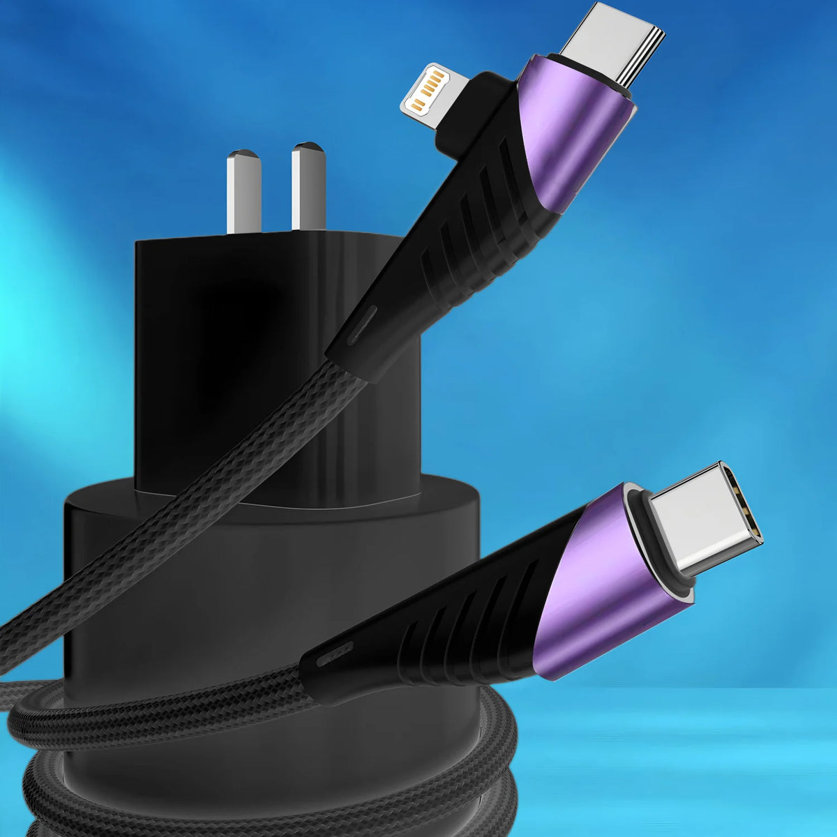 240W PD 2 in 1 Type-C Cable 90 Degree Angle Type C/Lightning Fast Charging Cable For iPhone 16 15 14Pro Max iPad Xiaomi Huawei