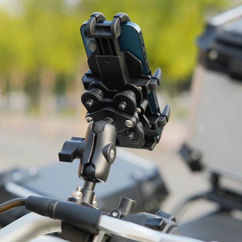 Motorcycle Bicycle Phone Holder Aluminum Handlebar Shock Absorption Cycling GPS Bracket for iPhone 16 Samsung Xiaomi Bike Mount