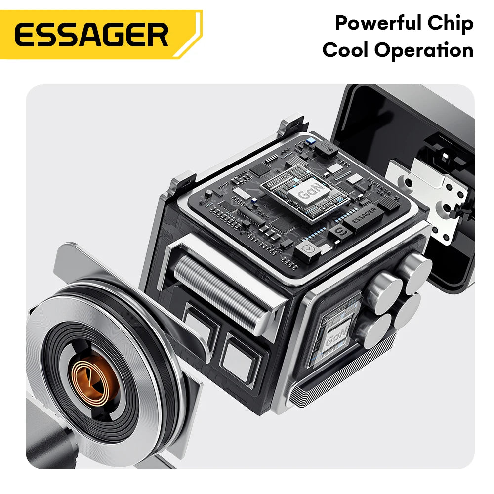 Essager 65W GaN Charger with Retractable Cable PD Fast Charging for Laptop Macbook iPhone 17 16 15 Xiaomi Type-C Phone Charger