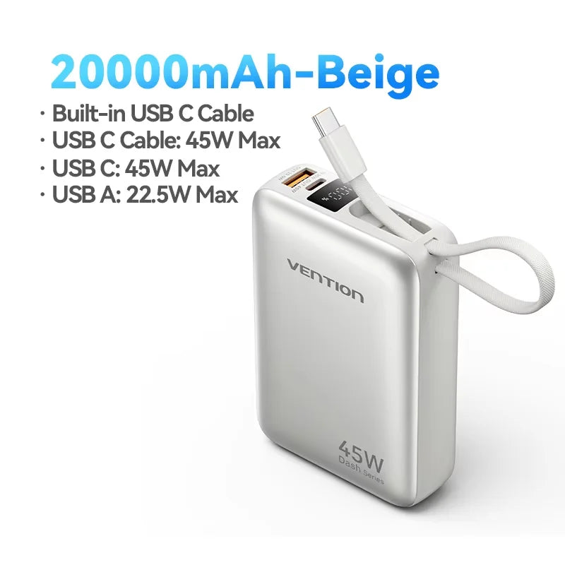 Vention CCC 45W 20000mAh Power Bank Fast Charging Portable Charger for iPhone 18 Pro Max Samsung Galaxy Battery 3C Powerbank