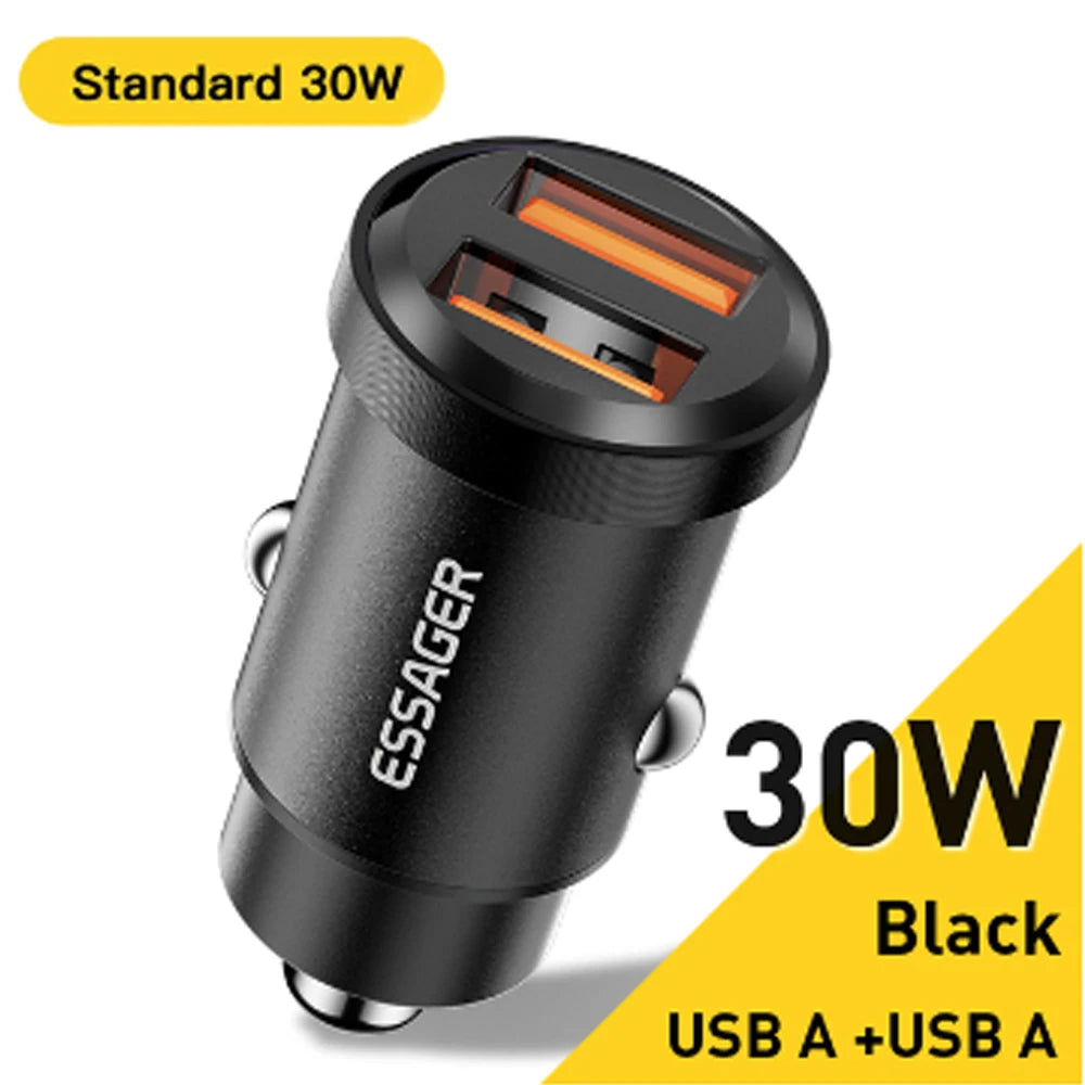 Essager 30W Car Charger QC 4.0 and QC 3.0 for Xiaomi Huawei Supercharge SCP Samsung AFC PD Fast Charging for IP USB C Phone Char
