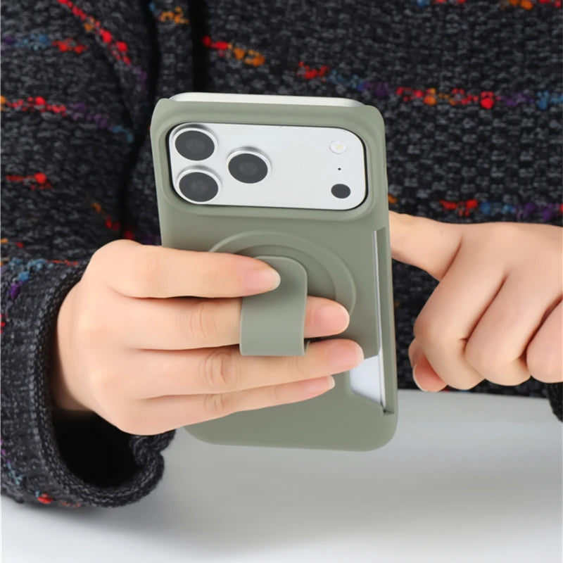 Soft Liquid Silicone Magnetic Case for Magsafe iPhone 17 16 15 14 13 Pro Max Strap Holder Card Slot Shockproof Cover